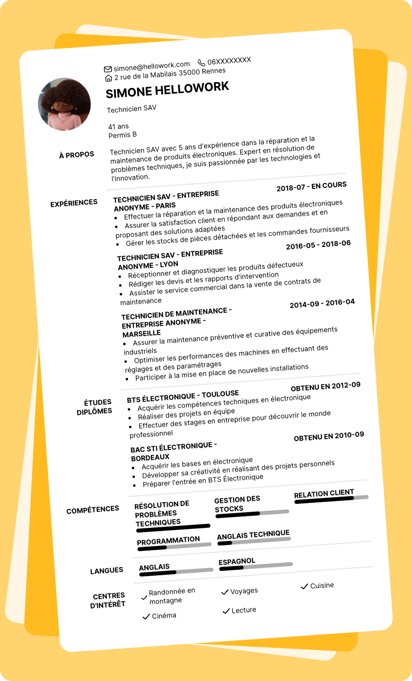 Exemple CV Technicien SAV