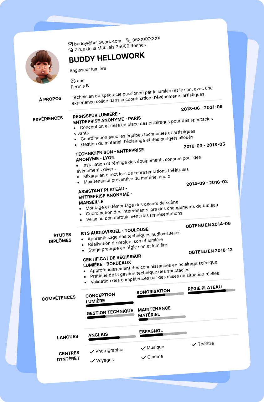 Exemple CV Technicien du spectacle