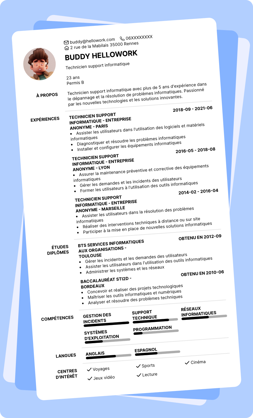 Modèle CV Technicien support informatique Exemple CV Technicien support informatique