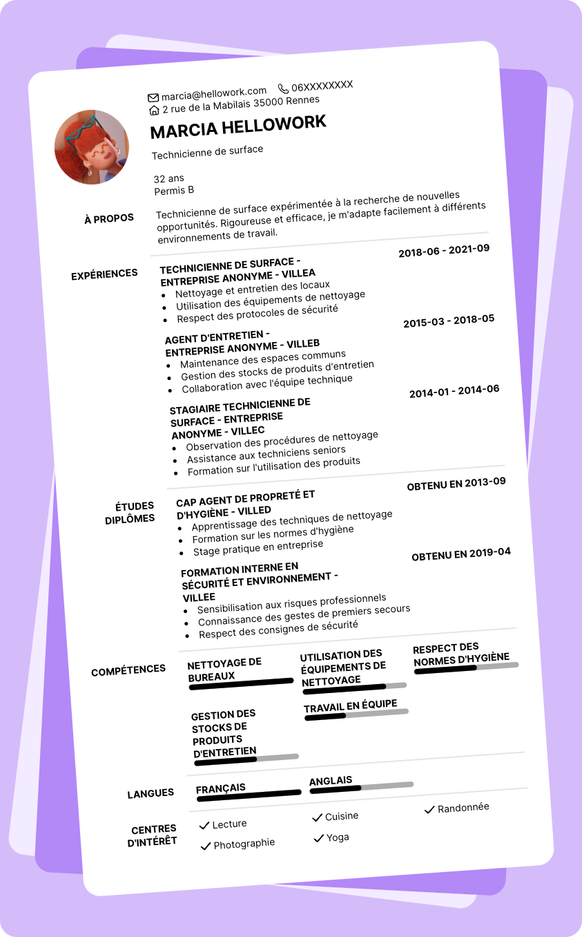 Exemple CV Technicien de surface