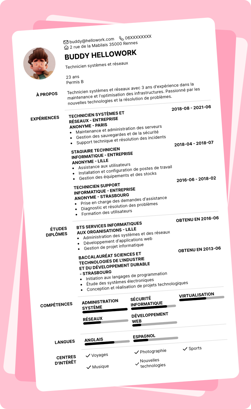 Modèle CV Technicien systèmes et réseaux Exemple CV Technicien systèmes et réseaux