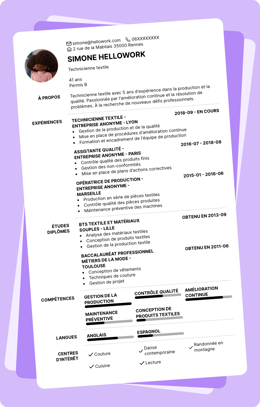 Modèle CV Technicien textile Exemple CV Technicien textile