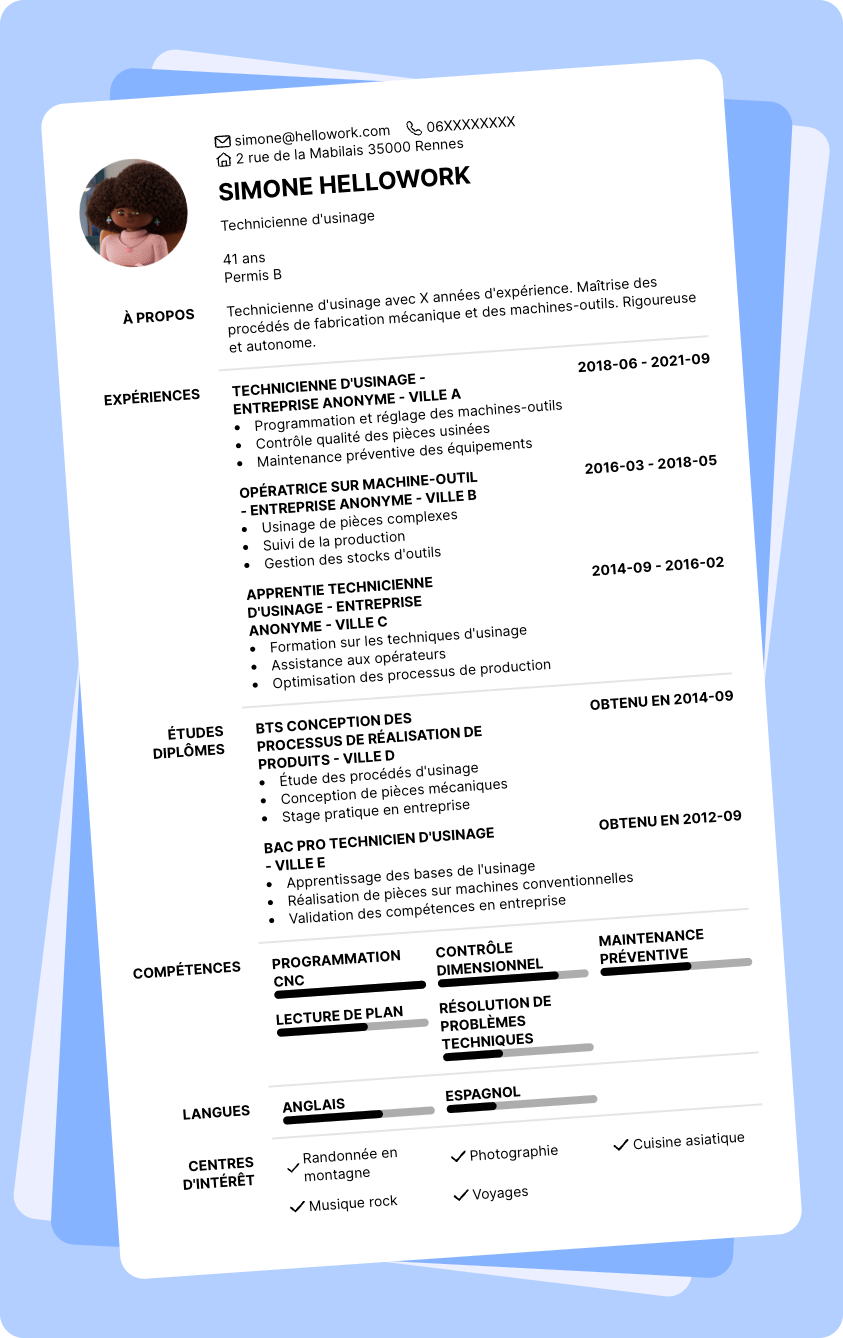 Modèle CV Technicien d'usinage Exemple CV Technicien d'usinage