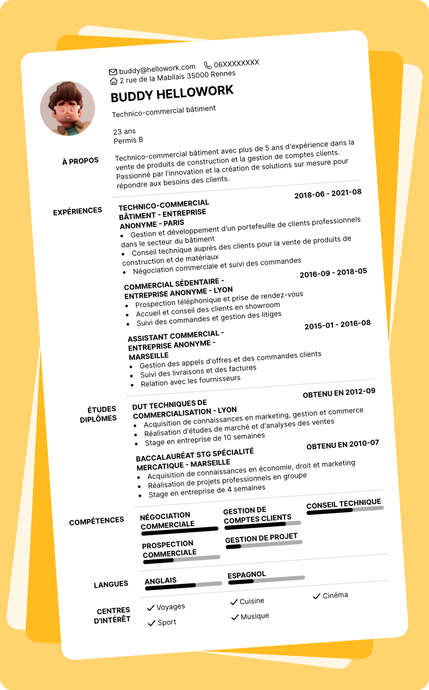 Exemple CV Technico commercial bâtiment