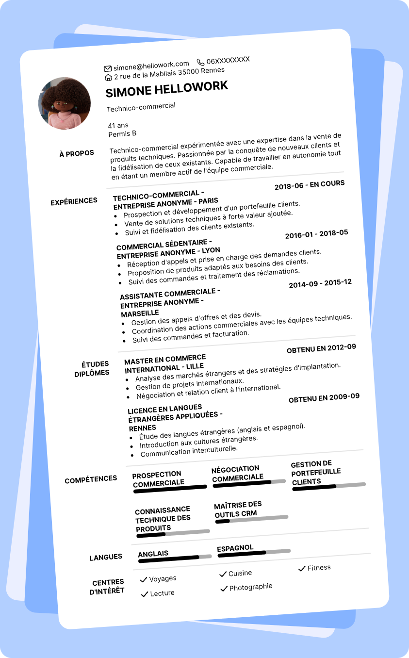 Modèle CV Technico-commercial Exemple CV Technico-commercial