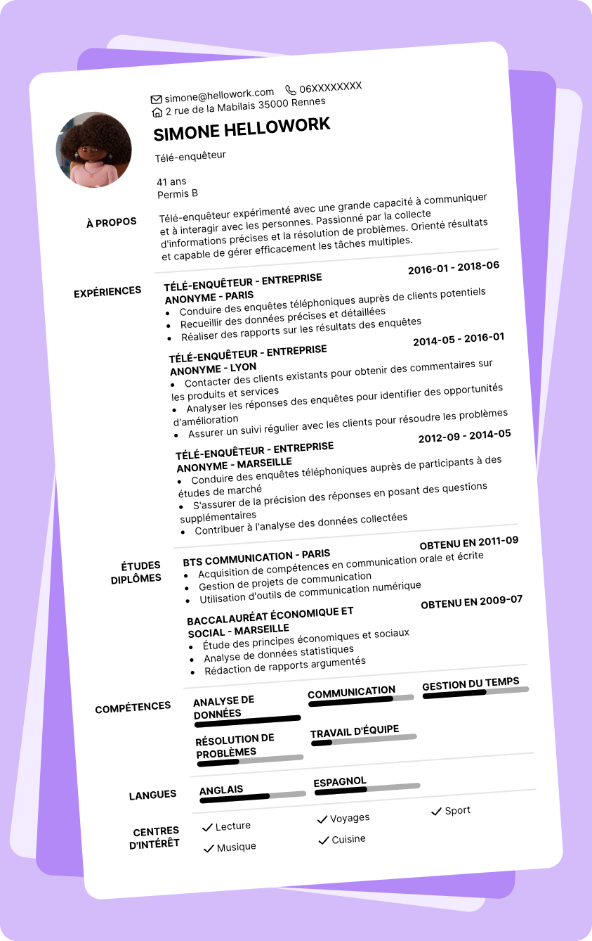 Exemple CV Téléenquêteur