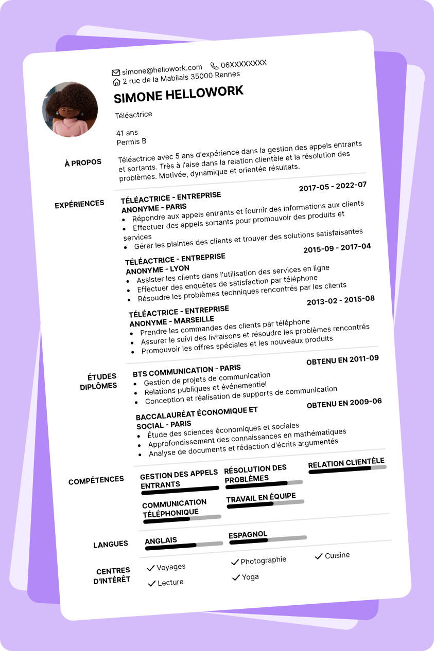 Exemple CV Téléacteur