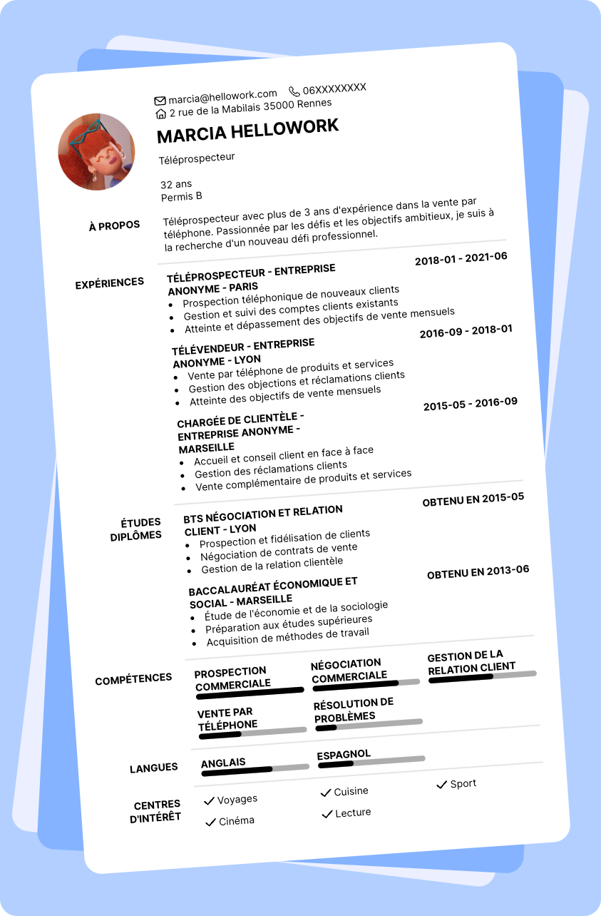 Exemple CV Téléprospecteur
