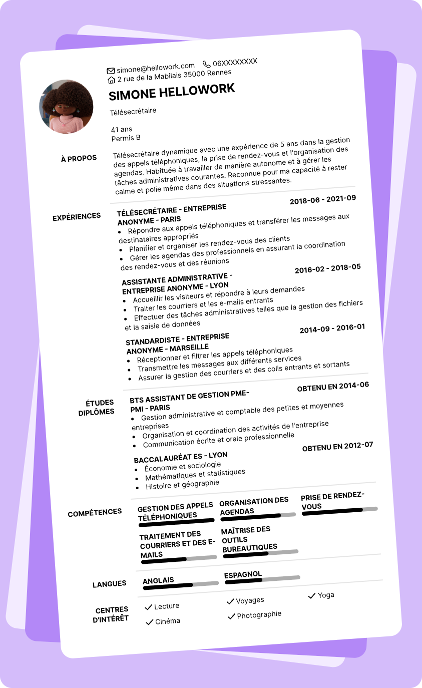 Modèle CV Télésecrétaire Exemple CV Télésecrétaire