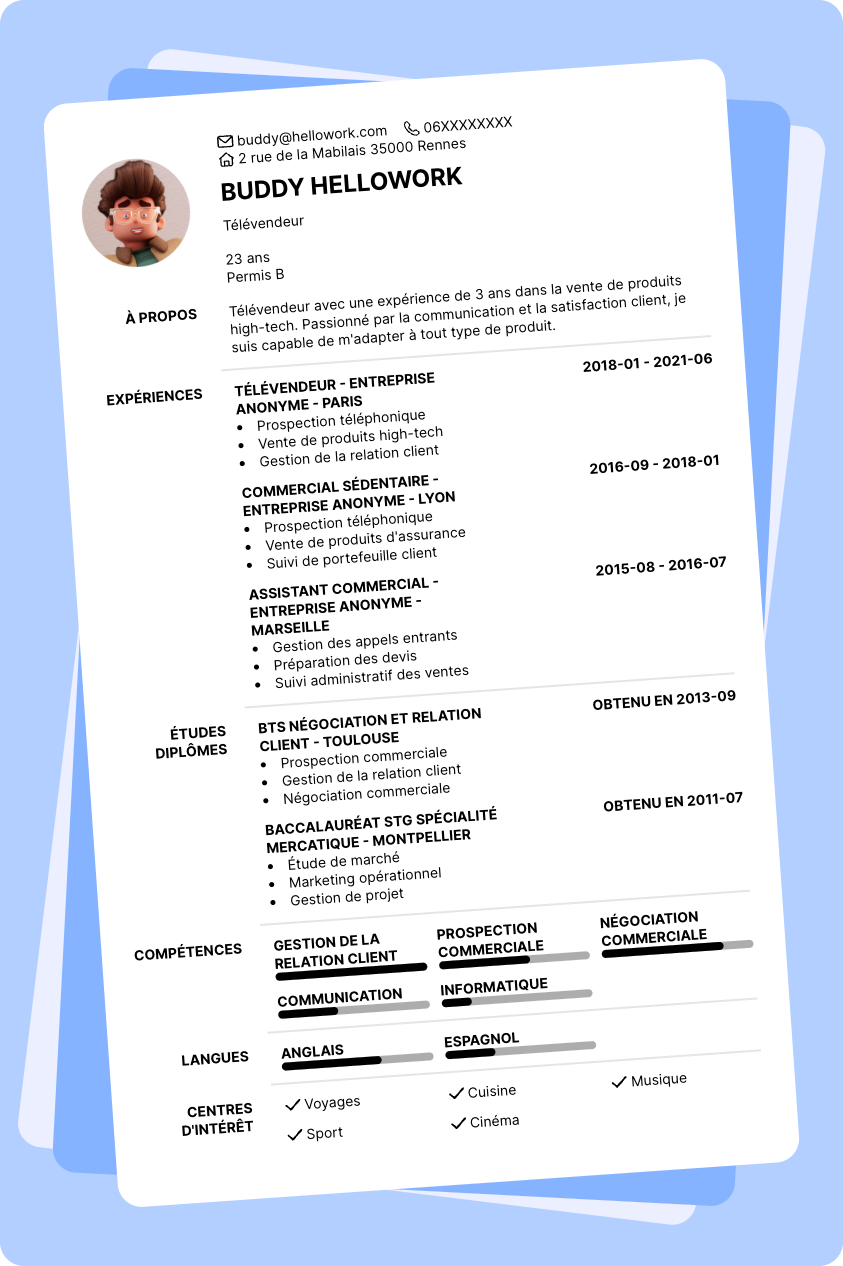 Exemple CV Télévendeur