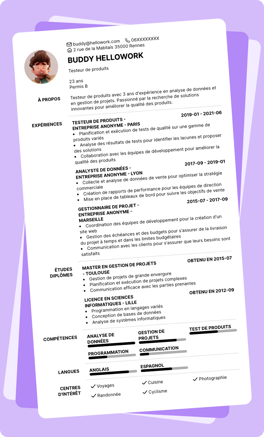 Exemple CV Testeur de produits
