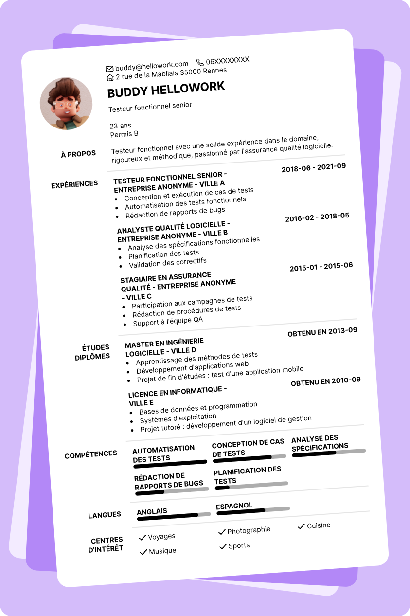 Exemple CV Testeur fonctionnel