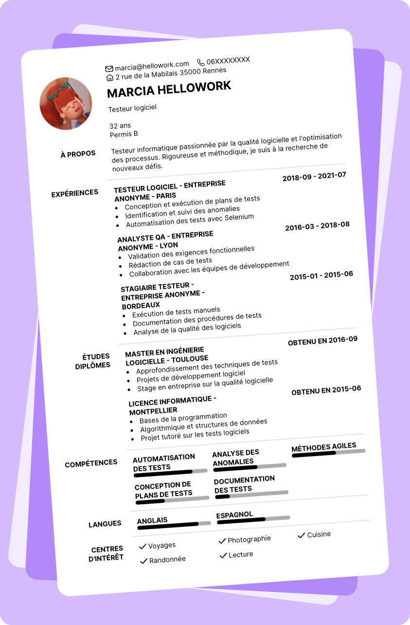 Modèle CV Testeur informatique Exemple CV Testeur informatique
