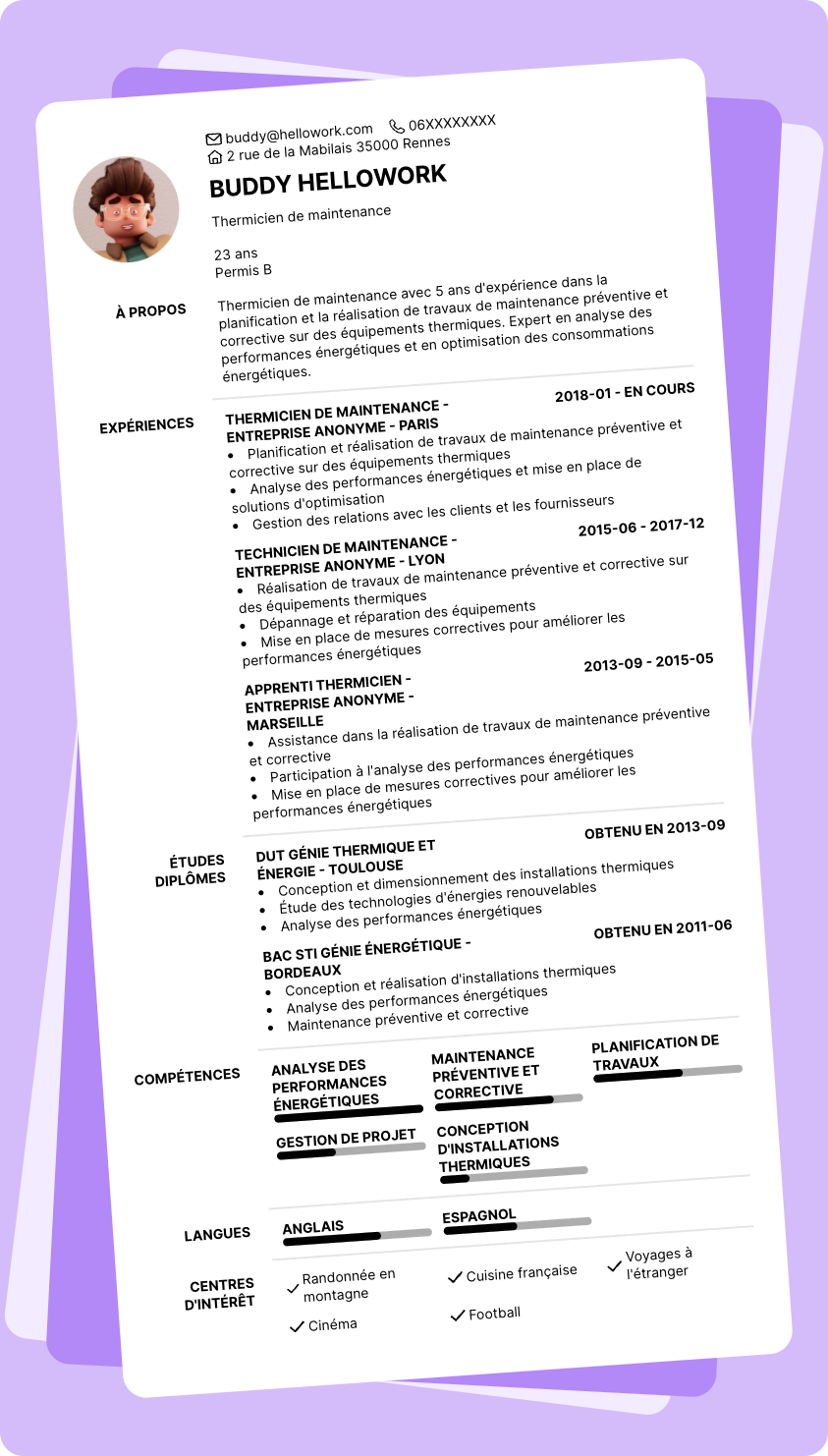 Modèle CV Technicien chauffage Exemple CV Technicien chauffage