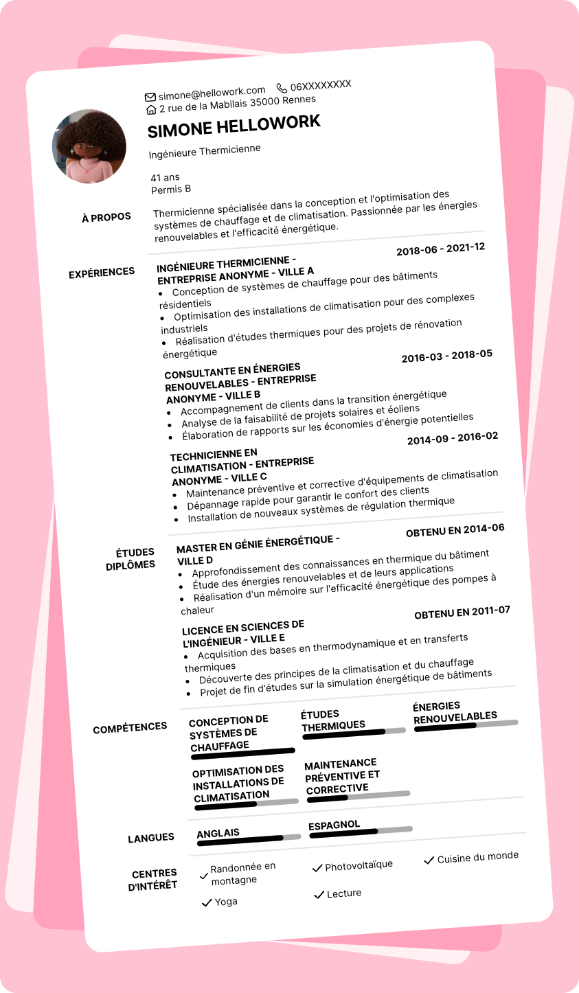 Modèle CV Thermicien Exemple CV Thermicien