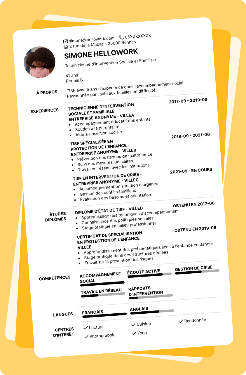 Modèle CV TISF Exemple CV TISF