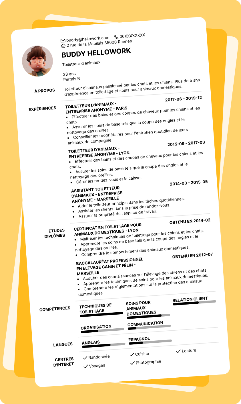 Modèle CV Toiletteur canin Exemple CV Toiletteur canin