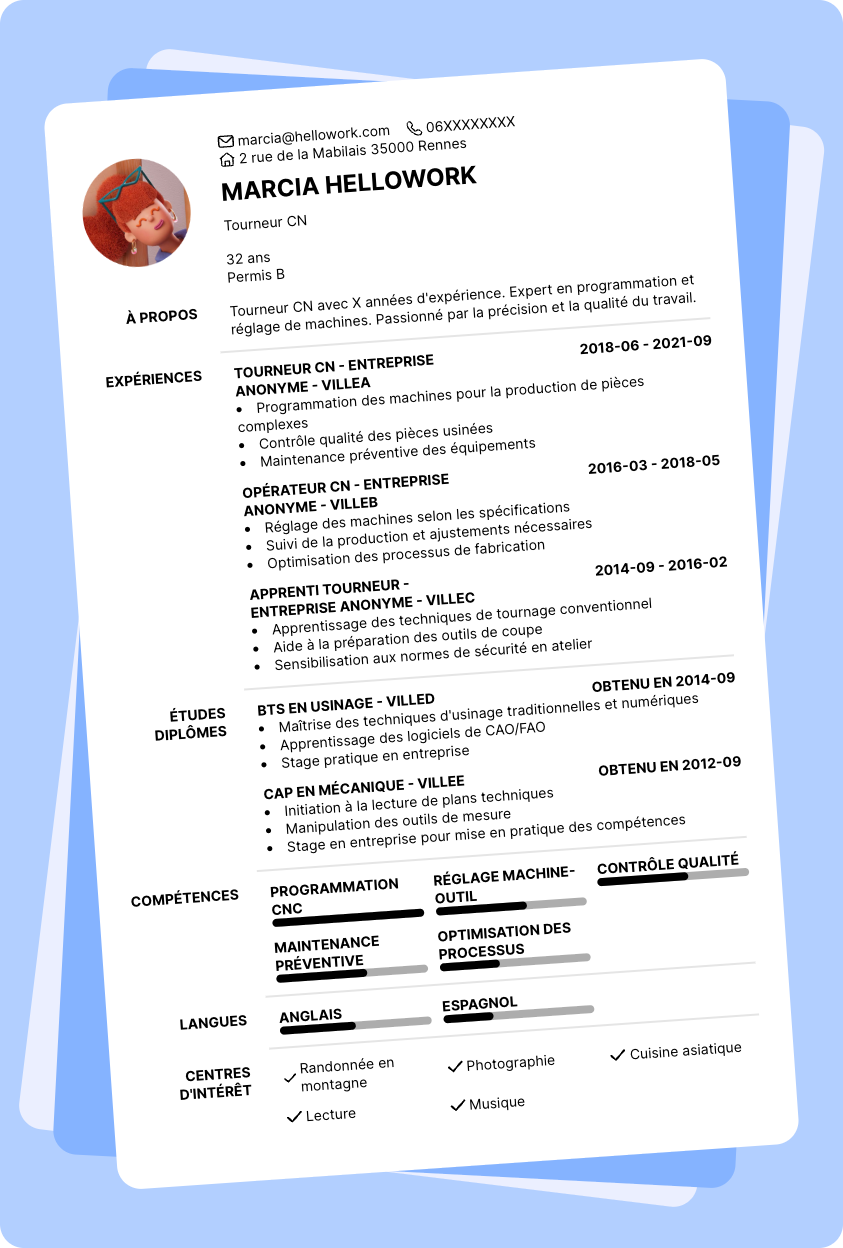 Exemple CV Tourneur CN
