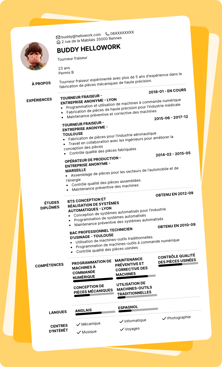 Exemple CV Tourneur fraiseur