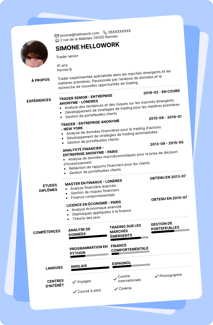 Exemple CV Trader