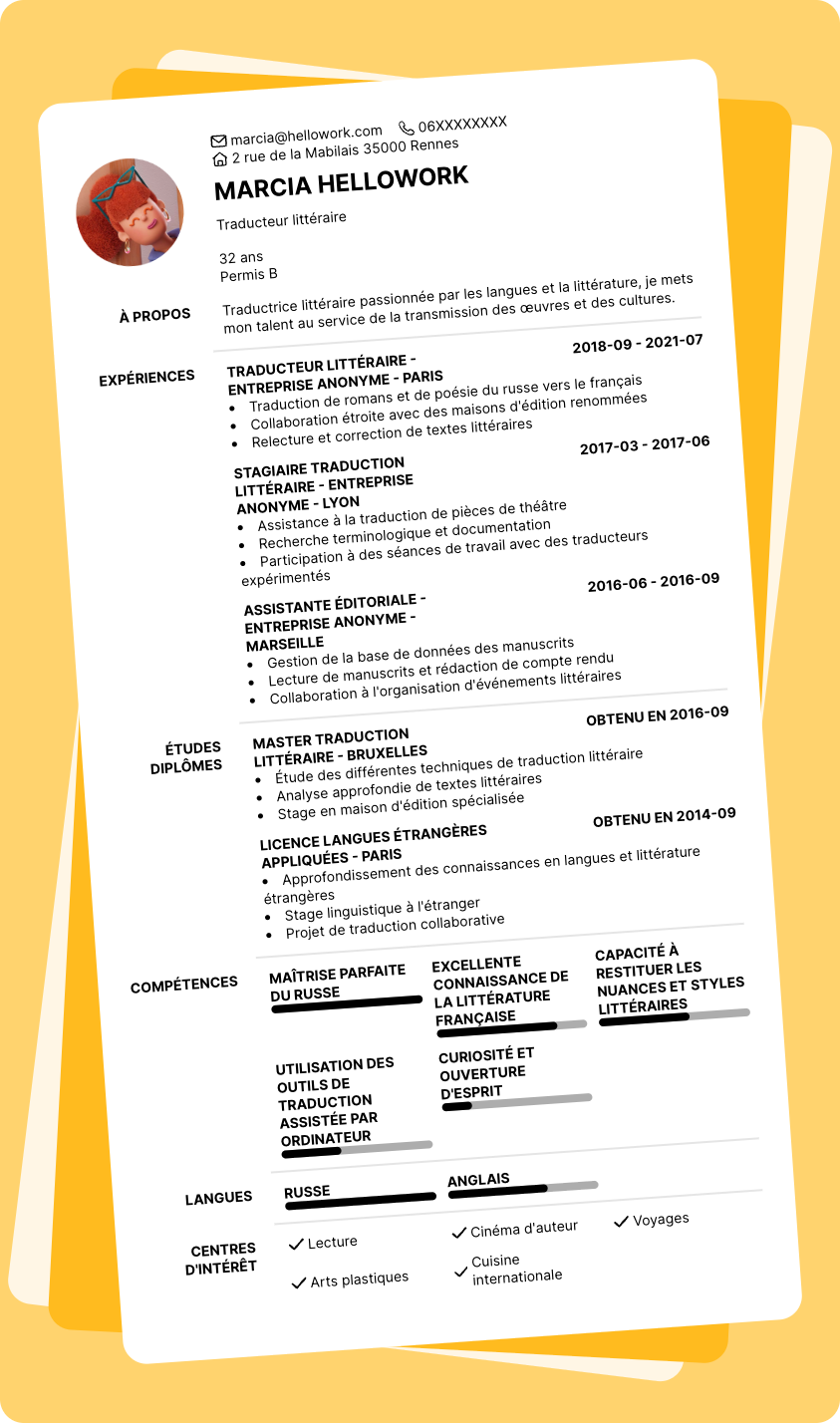 Modèle CV Traducteur littéraire Exemple CV Traducteur littéraire