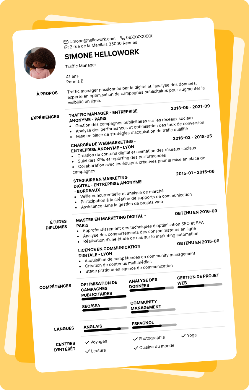 Modèle CV Traffic manager Exemple CV Traffic manager