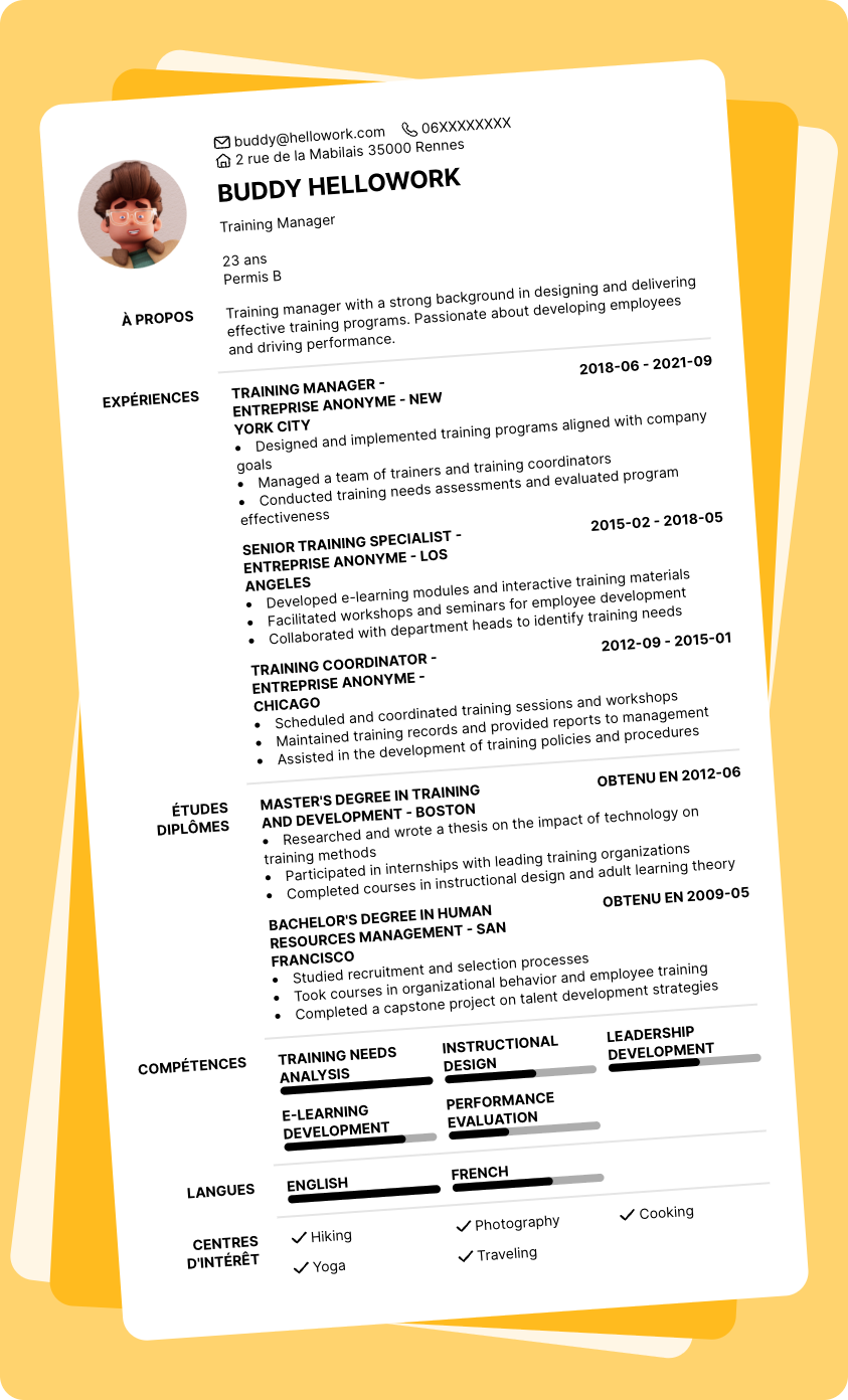 Exemple CV Training manager