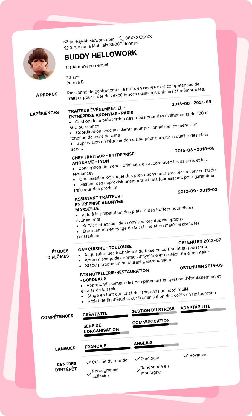 Modèle CV Traiteur Exemple CV Traiteur