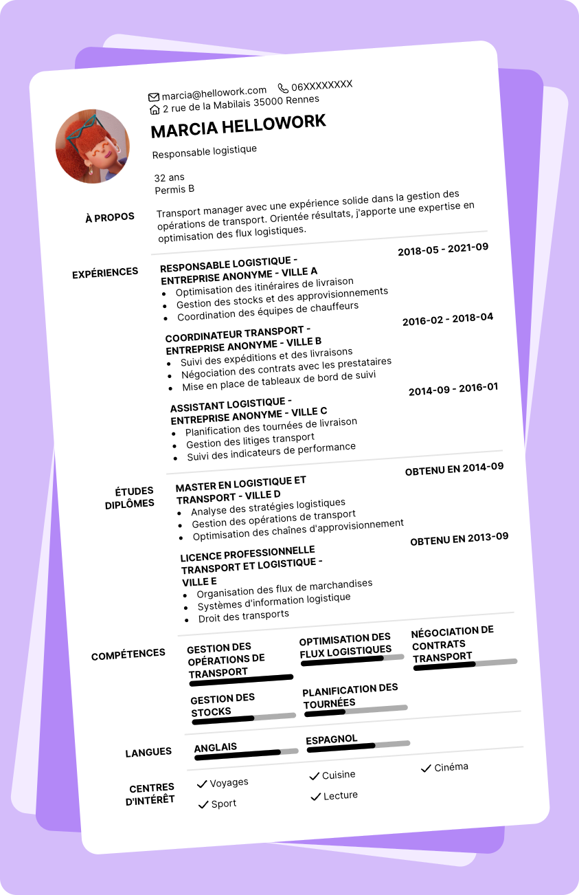 Exemple CV Transport manager