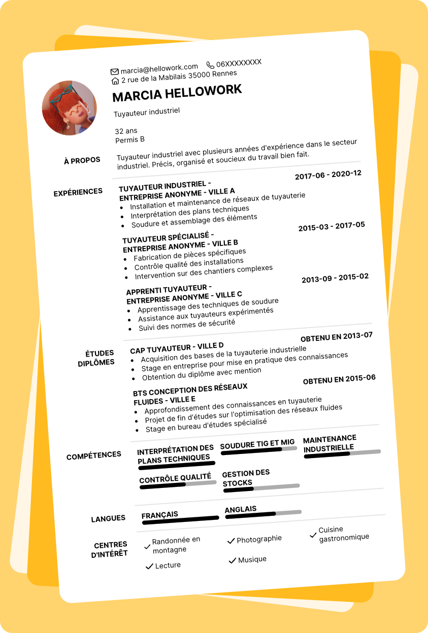 Exemple CV Tuyauteur industriel