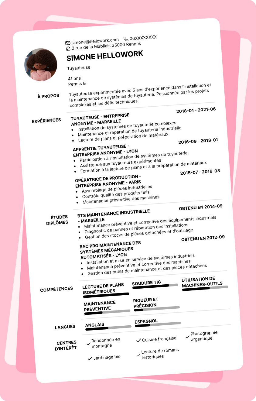 Exemple CV Tuyauteur