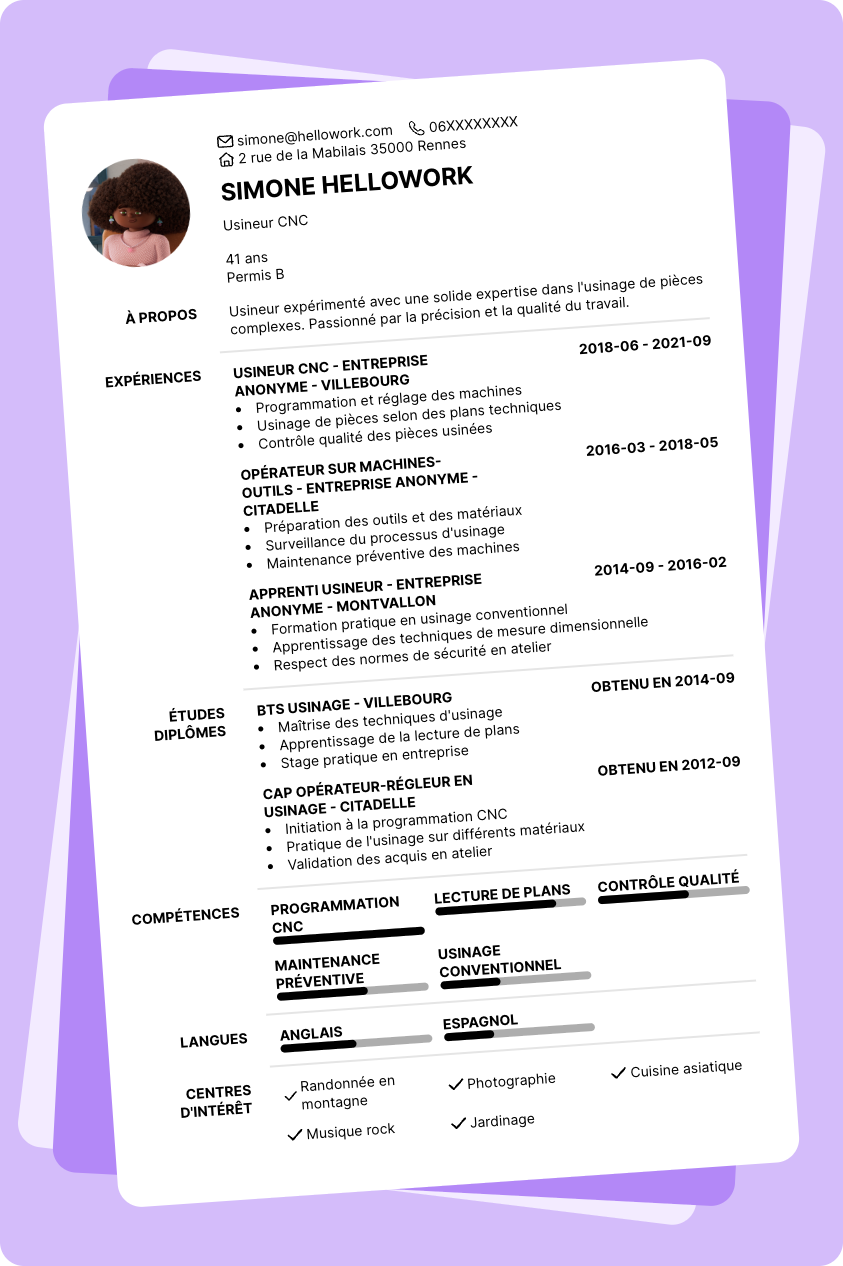 Modèle CV Usineur Exemple CV Usineur