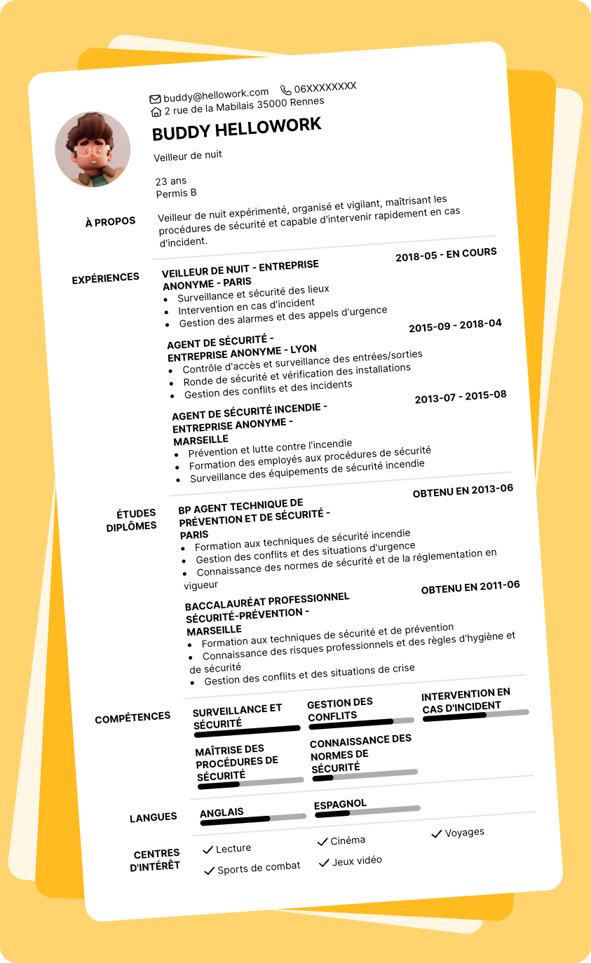 Modèle CV Veilleur de nuit Exemple CV Veilleur de nuit