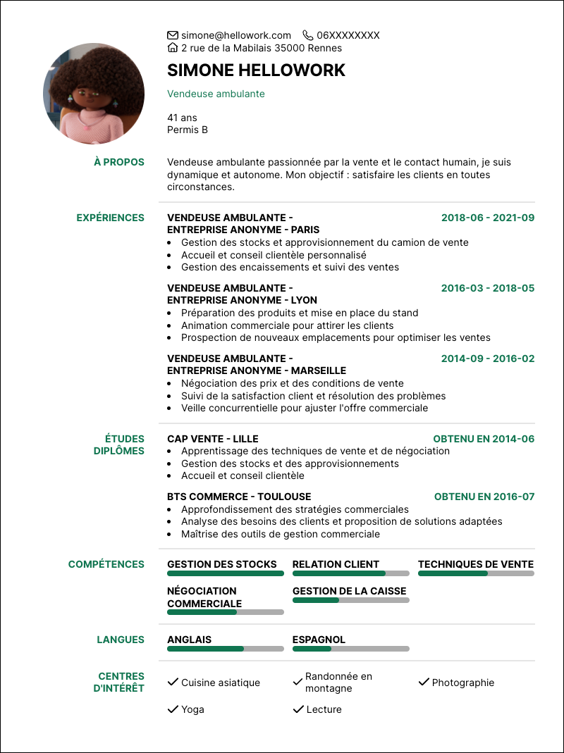 Modèle CV Vendeur ambulant Exemple CV Vendeur ambulant