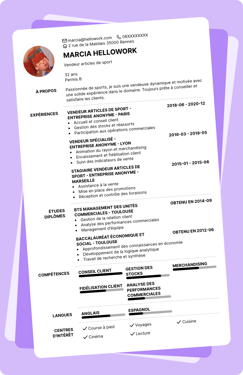 Exemple CV Vendeur articles de sport