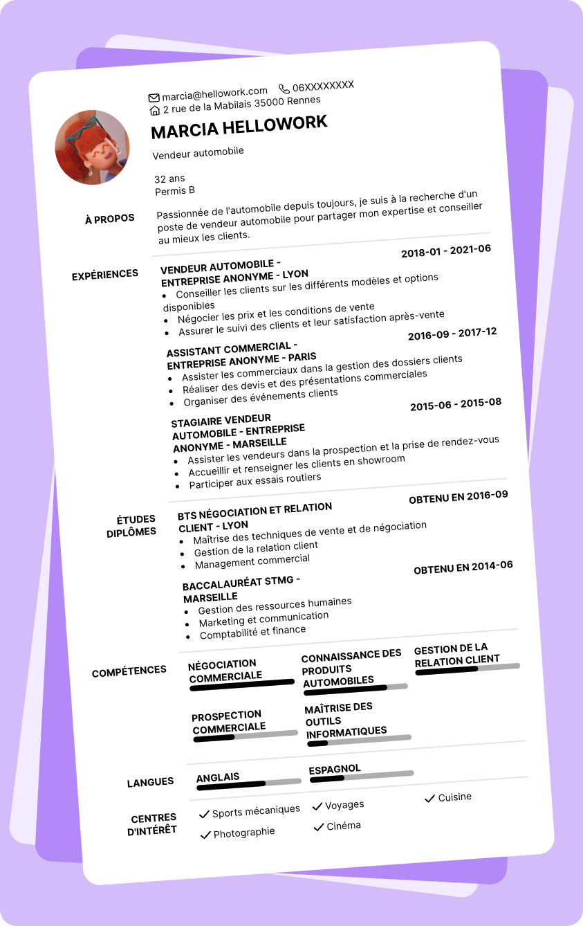 Exemple CV Vendeur automobile