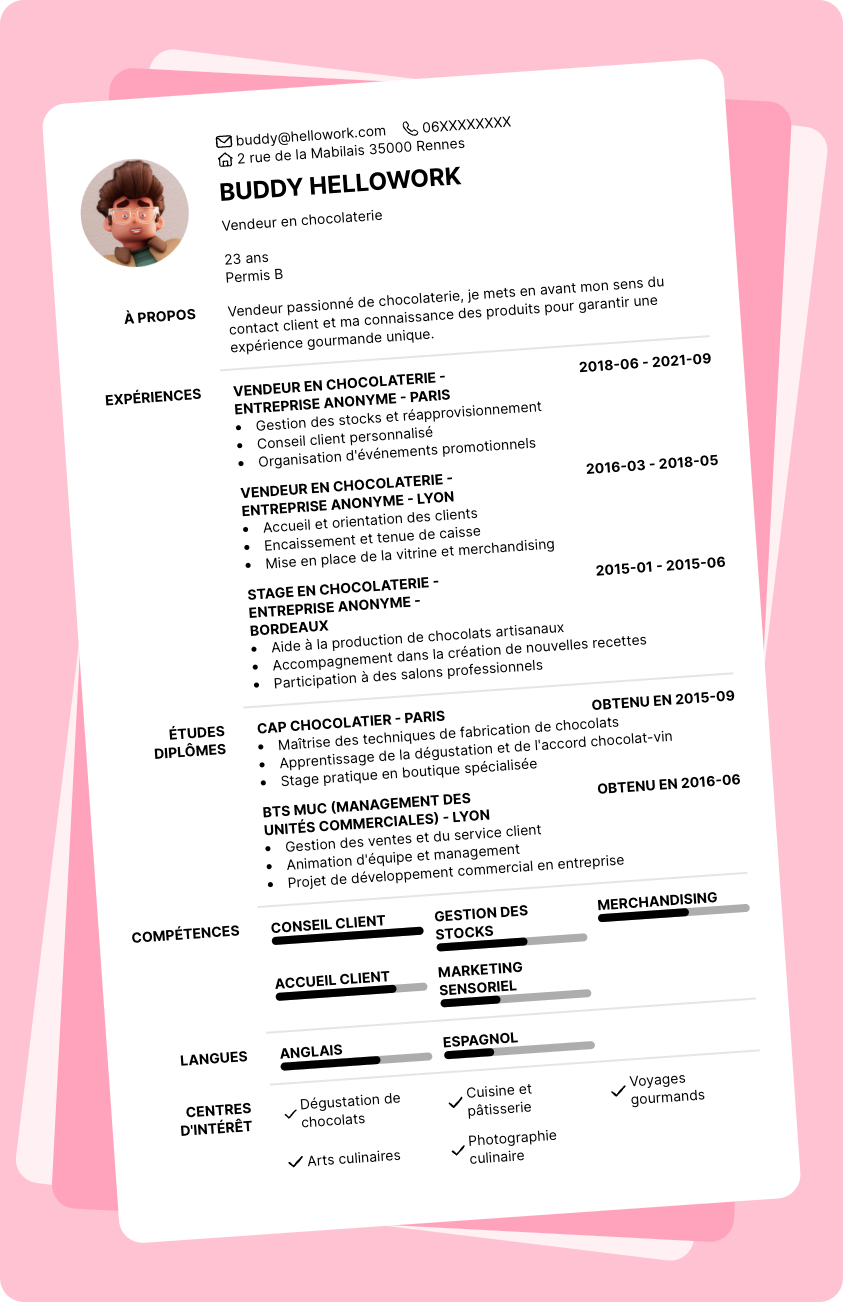 Modèle CV Vendeur chocolaterie Exemple CV Vendeur chocolaterie
