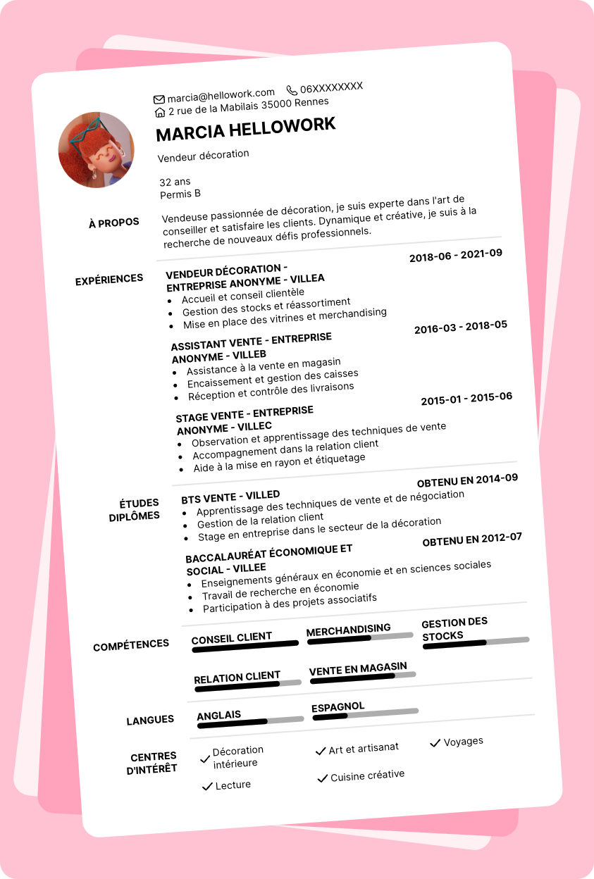 Exemple CV Vendeur décoration