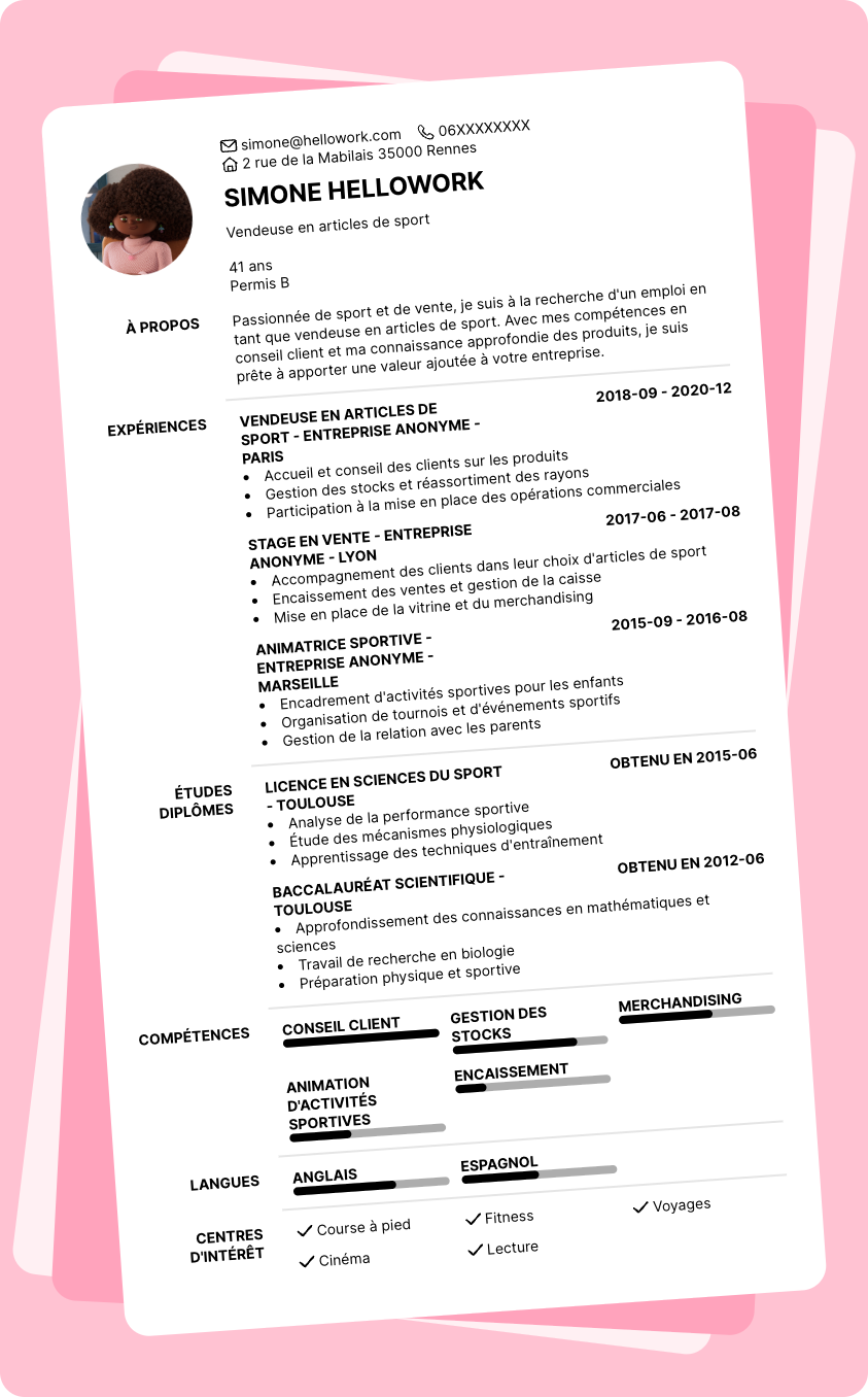 Exemple CV Commercial sport