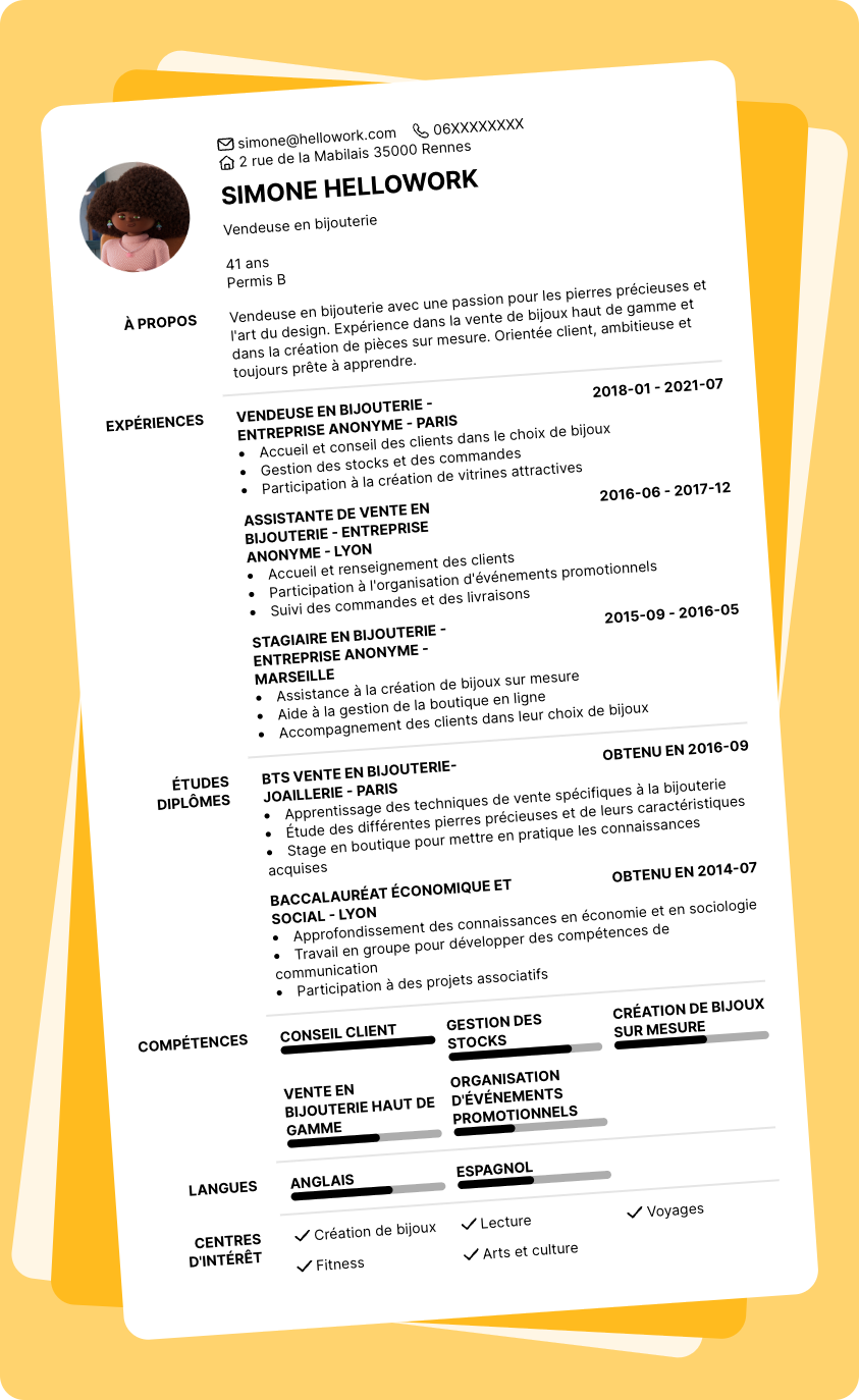 Modèle CV Vendeur en bijouterie Exemple CV Vendeur en bijouterie