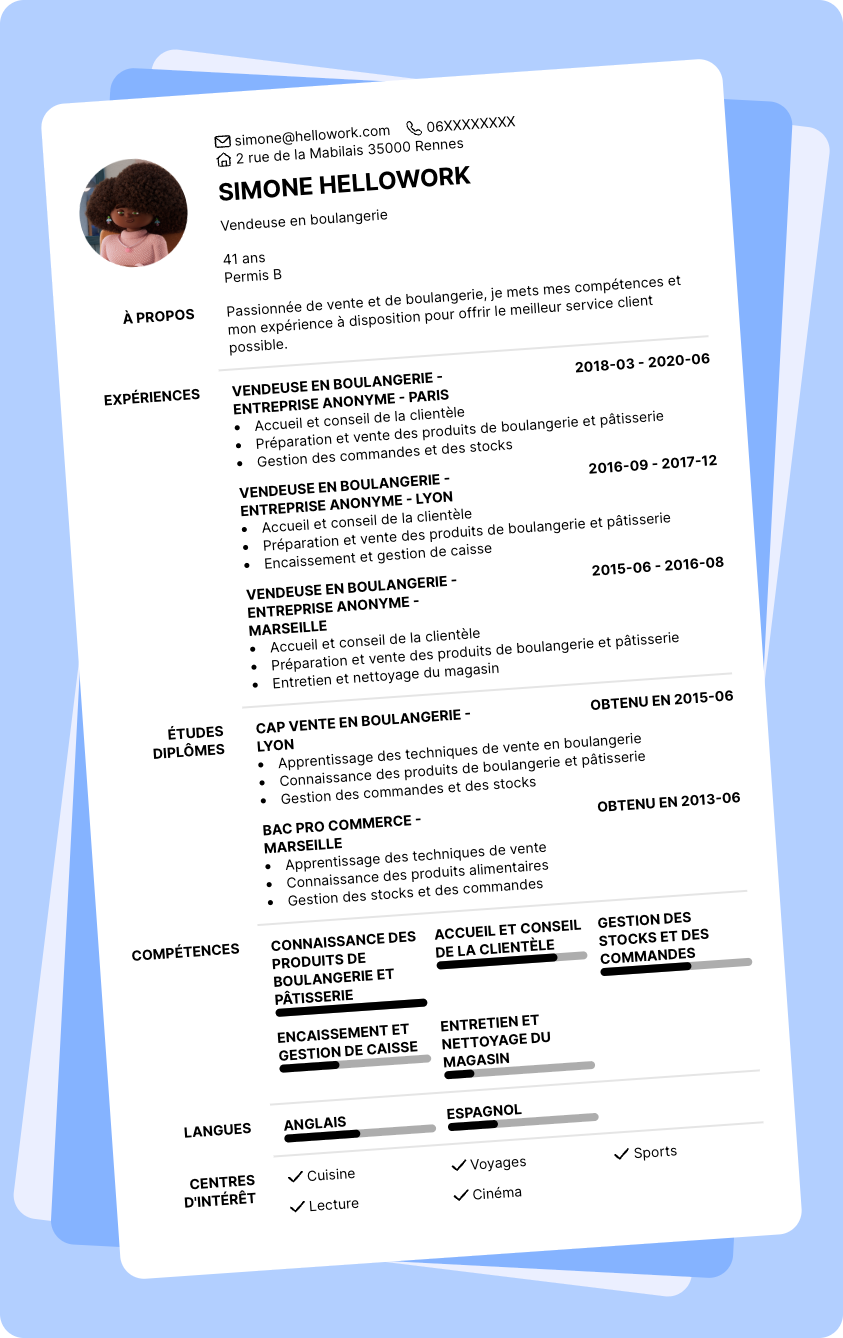 Exemple CV Vendeuse boulangerie