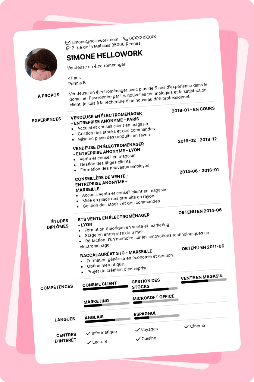 Exemple CV Vendeur en électroménager