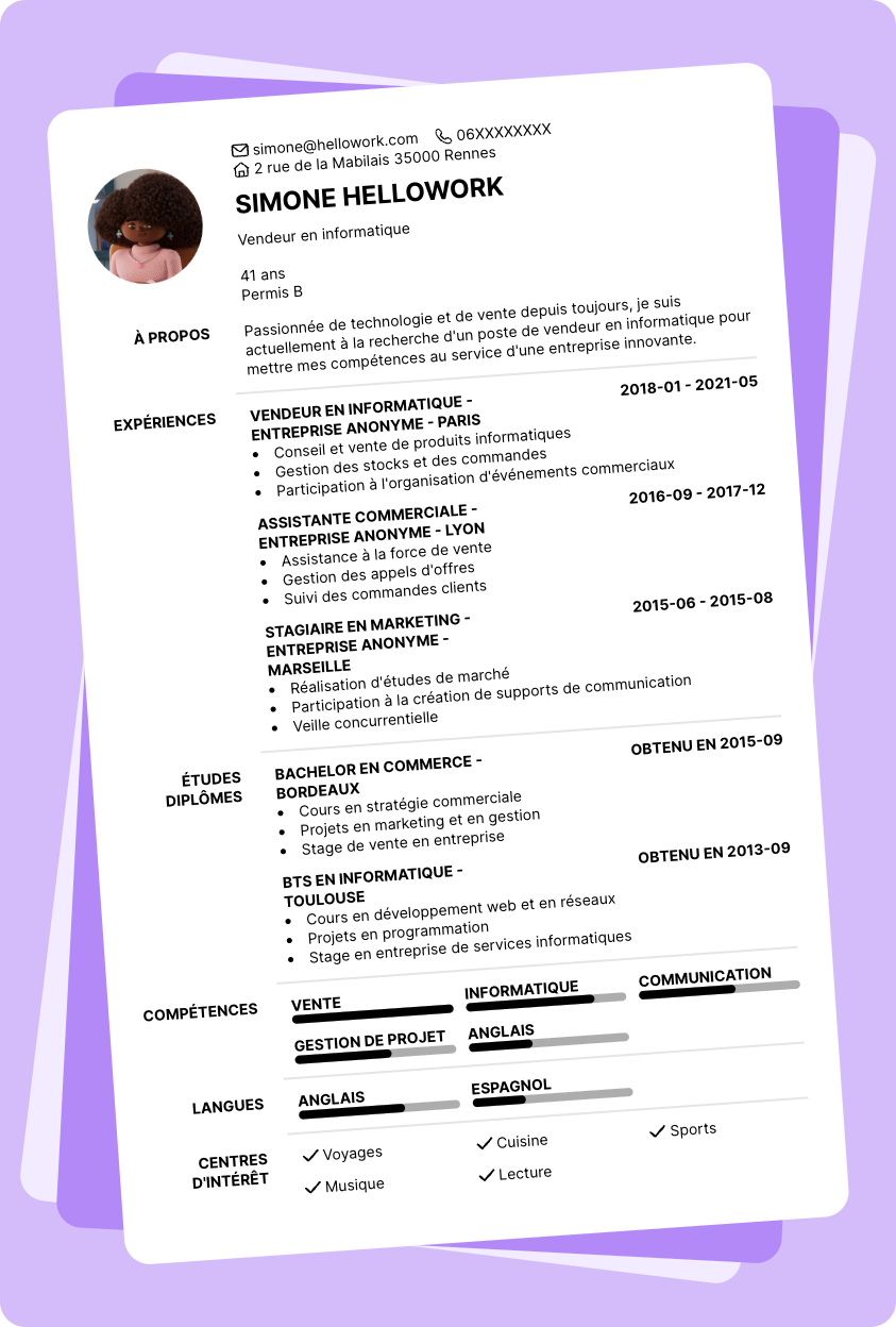 Modèle CV Vendeur en informatique Exemple CV Vendeur en informatique