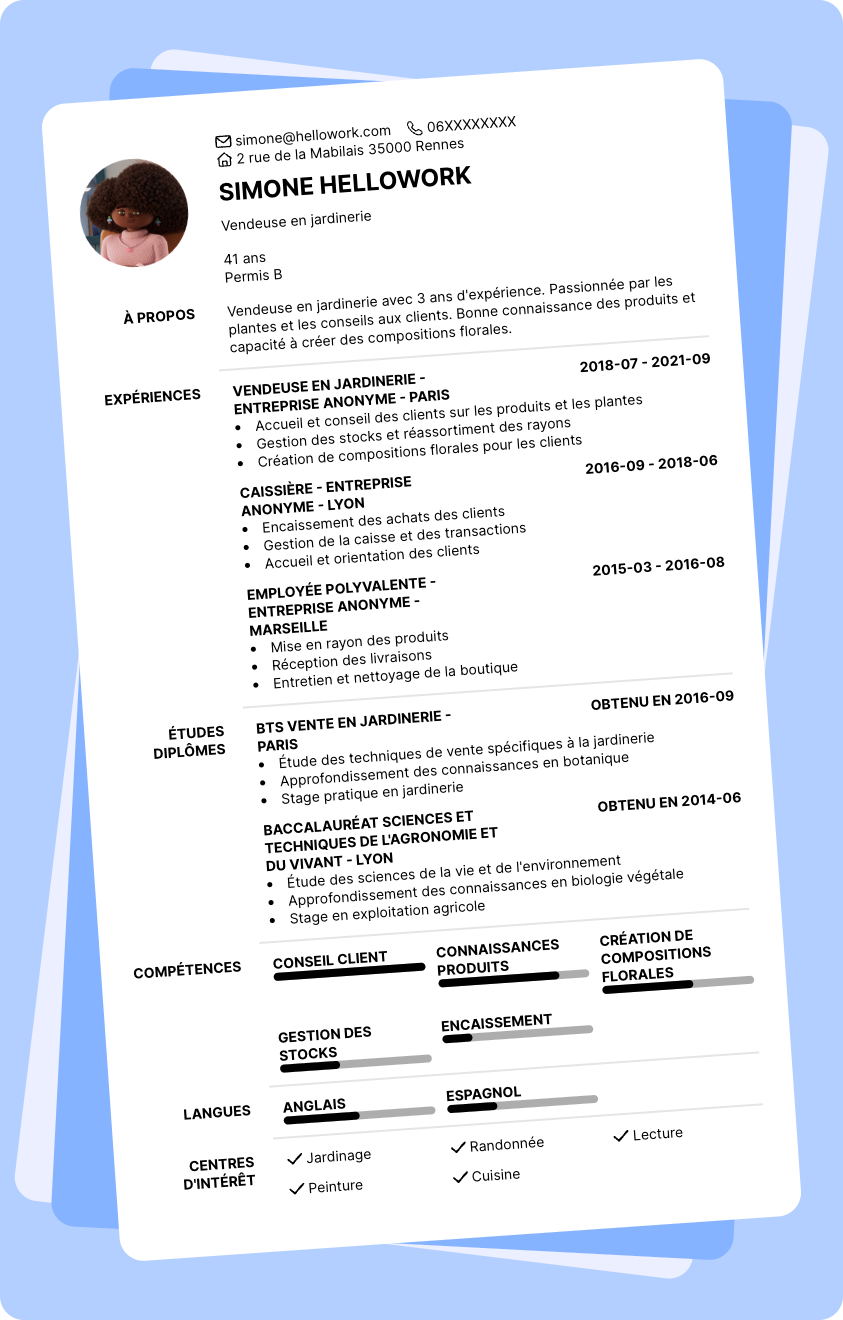 Modèle CV Vendeur en jardinerie Exemple CV Vendeur en jardinerie