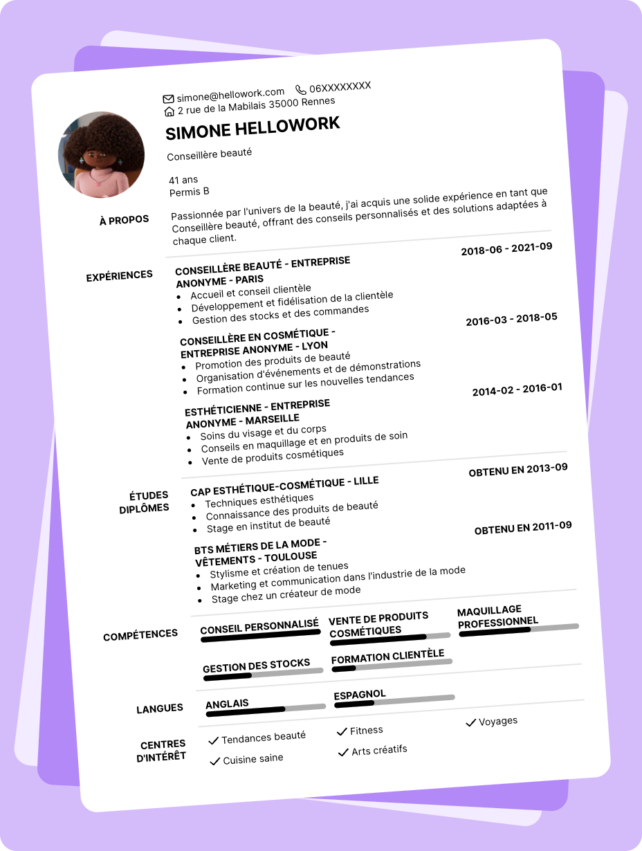 Modèle CV Conseillère beauté Exemple CV Conseillère beauté
