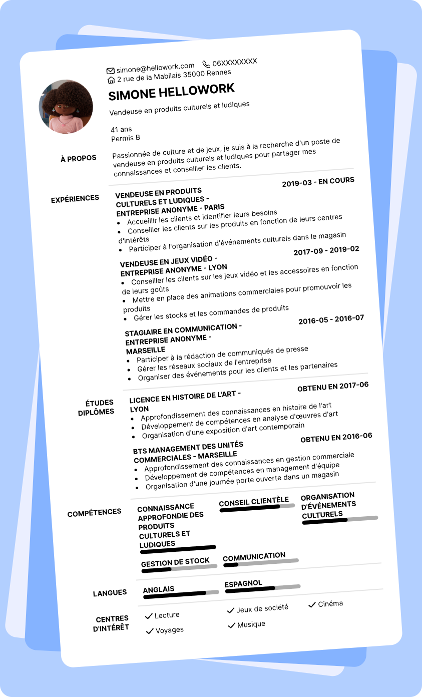 Modèle CV Vendeur en multimédia Exemple CV Vendeur en multimédia