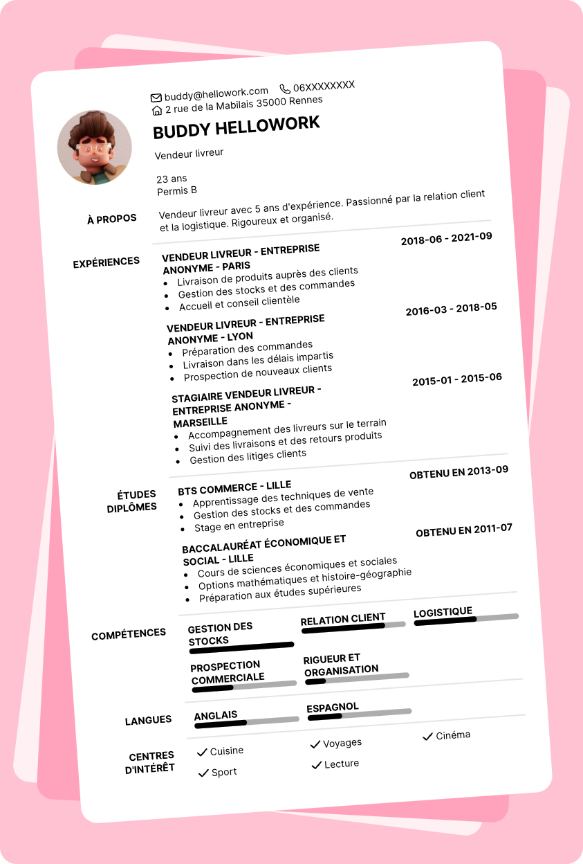 Exemple CV Vendeur livreur