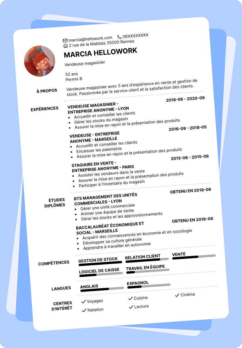 Modèle CV Vendeur magasinier Exemple CV Vendeur magasinier