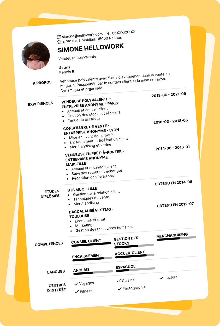 Modèle CV Vendeur polyvalent Exemple CV Vendeur polyvalent