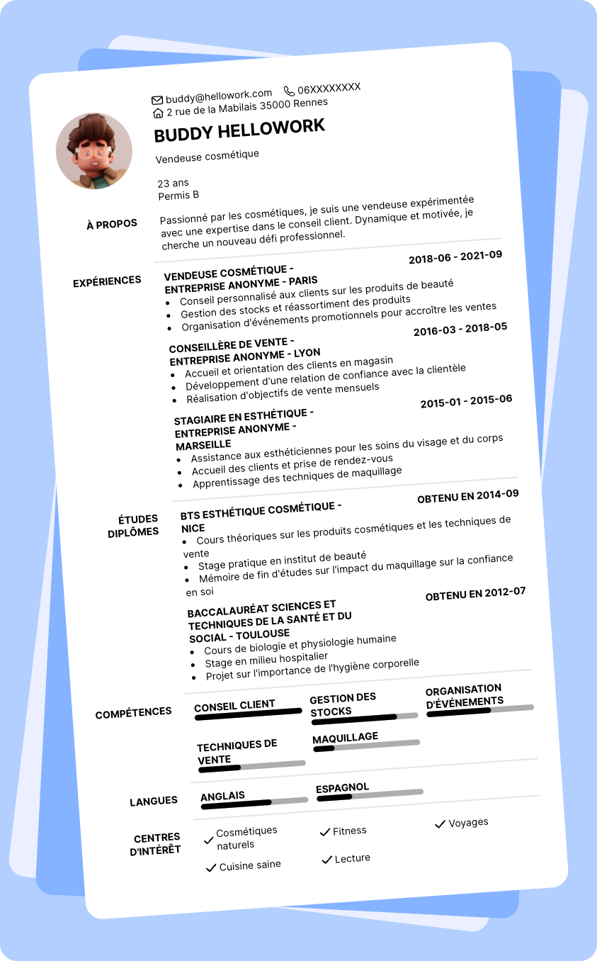 Exemple CV Vendeuse cosmétique